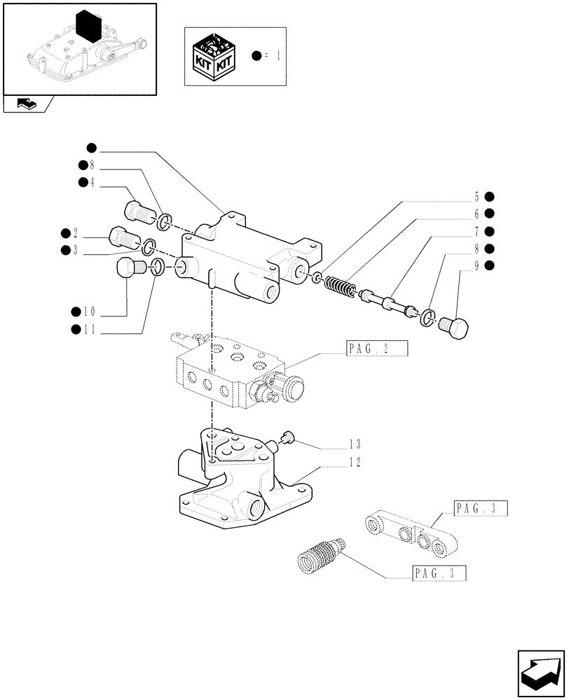 Схема запчастей Case IH FARMALL 65C - (1.82.7/01[01]) - 1 REAR REMOTE VALVE FOR MID-MOUNT AND EDC - CAPS AND FLANGE (07) - HYDRAULIC SYSTEM