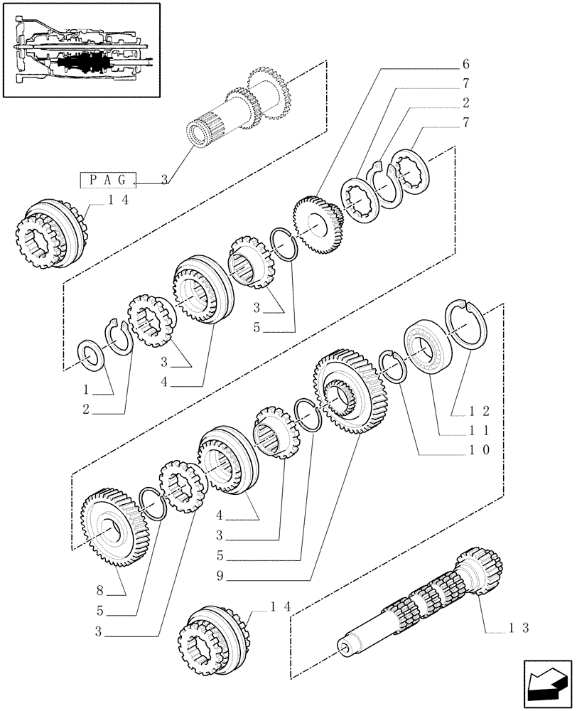 Схема запчастей Case IH JX1070N - (1.28.1/04[04]) - (VAR.271) HI-LO - TRANSMISSION GEARS, DRIVE GEAR SHAFT (03) - TRANSMISSION