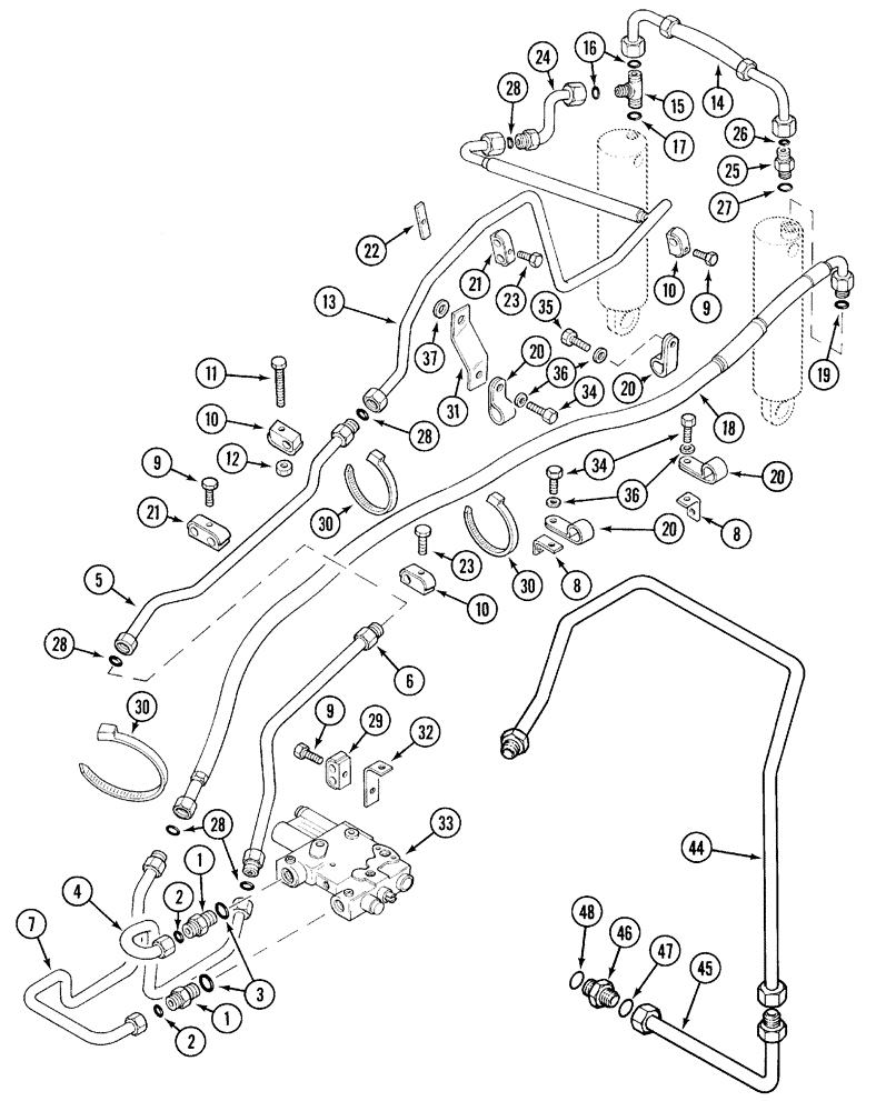 Схема запчастей Case IH 5220 - (8-74) - HYDRAULIC, PIPING, FRONT HITCH (08) - HYDRAULICS