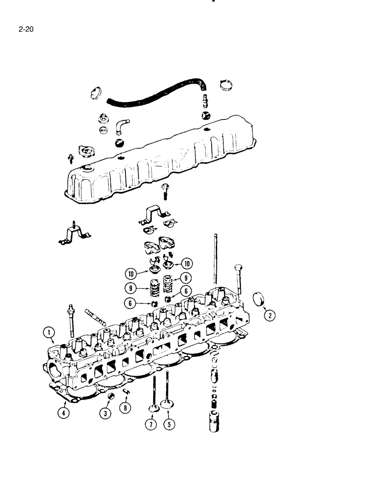 Схема запчастей Case IH 4000 - (2-20) - CYLINDER HEAD, C-258 ENGINE P.I.N. 6005 THROUGH 8264 (02) - ENGINE