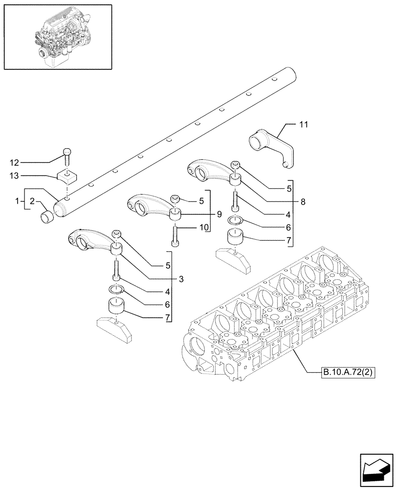 Схема запчастей Case IH AFX8010 - (B.10.A.72[3]) - SHAFT & ROCKER ARMS (500347961) B - Power Production