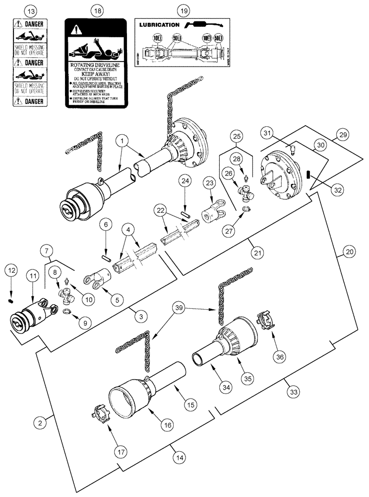 Схема запчастей Case IH 1010 - (09C-12A) - DRIVE SHAFT 15.0, 17.5 AND 20.0 FOOT HEADER - ASN JJC0305000 (09) - CHASSIS/ATTACHMENTS