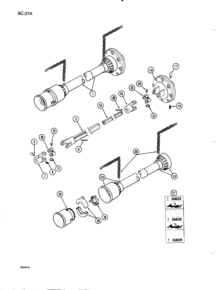 Схема запчастей Case IH 1020 - (9C-27A) - AUGER DRIVE SHAFT, (AUGER DR MOUNTED ON RIGHT SIDE OF HEADER 15, 16 1/2, 17 1/2 AND 20 FT HEADER (58) - ATTACHMENTS/HEADERS