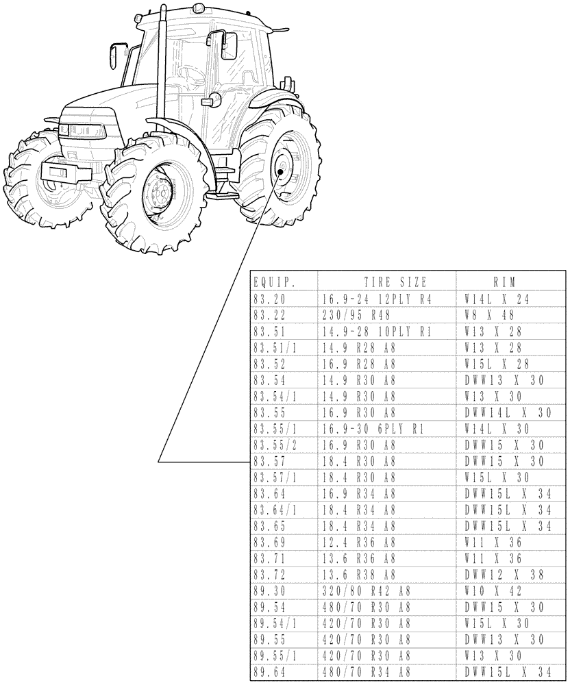 Схема запчастей Case IH JX95 - (80.00[02]) - SEC. 11 - TRACTION (11) - WHEELS/TRACKS