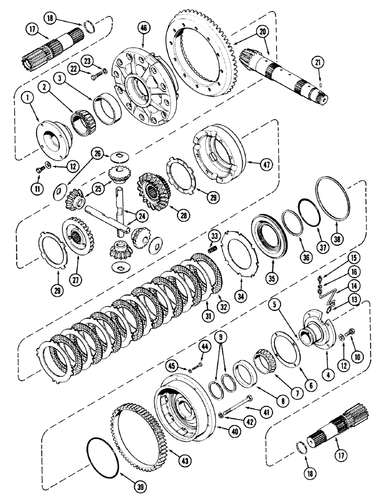 Схема запчастей Case IH 2594 - (6-054) - DIFFERENTIAL, BEARING CARRIER, CAGE, SIDE GEAR AND SHAFT, TRANSMISSION SERIAL NO. 16260432 AND AFTER (06) - POWER TRAIN