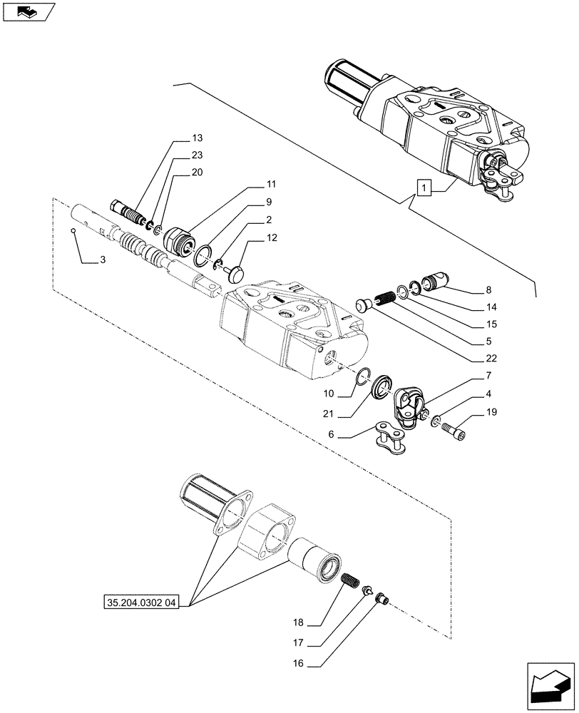 Схема запчастей Case IH FARMALL 65C - (35.204.0302[03]) - REMOTE CONTROL VALVE (S/D WITH KICK-OUT AND FLOAT) - BREAKDOWN (VAR.334108 / 743569) (35) - HYDRAULIC SYSTEMS