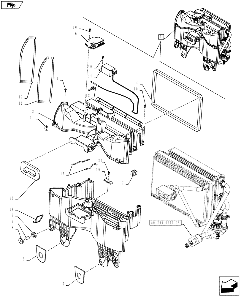 Схема запчастей Case IH FARMALL 75C - (50.206.0101[02]) - AIR CONDITIONING - AIR CONDITIONER - BREAKDOWN (VAR.330641) (50) - CAB CLIMATE CONTROL