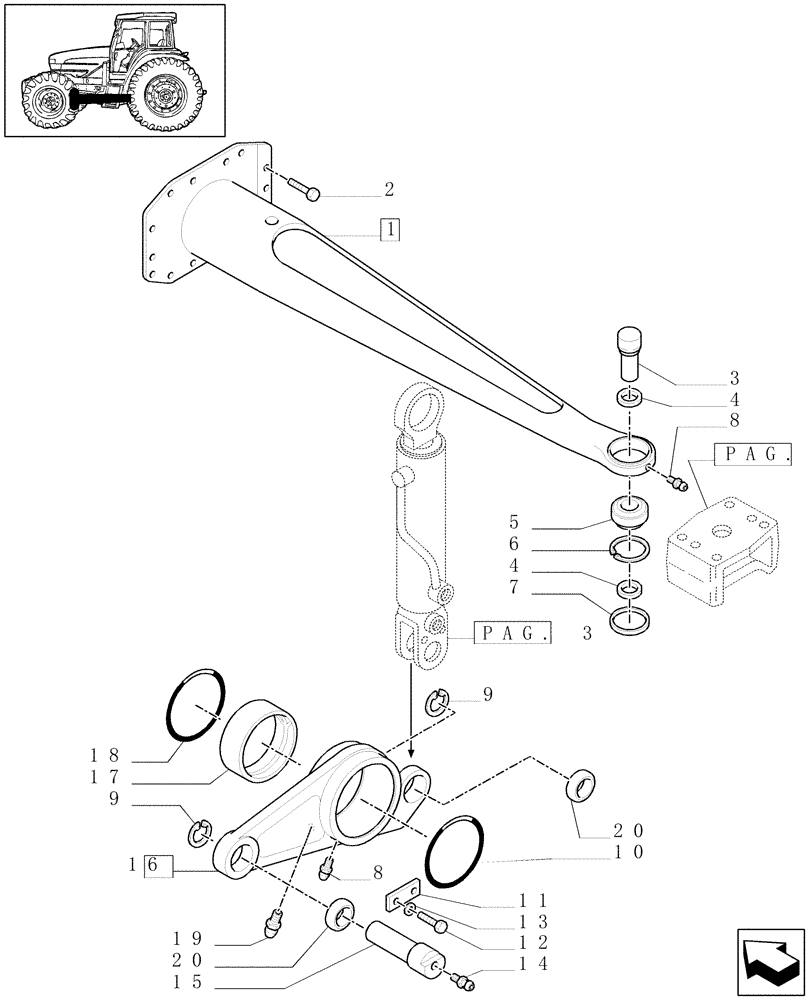 Схема запчастей Case IH MXM140 - (1.21.3/02[02]) - (VAR.463) 4WD FRONT AXLE WITH SUSPENSIONS, FULL POWER SHIFT - ARM AND SUSPENSIONS (03) - TRANSMISSION