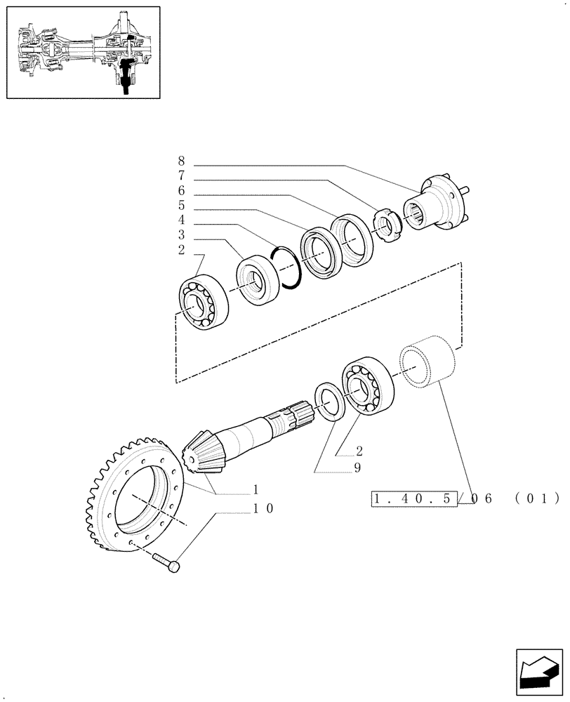 Схема запчастей Case IH MXM155 - (1.40.5/06[02]) - (VAR.452/1) 4WD FRONT AXLE WITH SUSPENSIONS, BRAKE, TERRALOCK, SPS - BEVEL GEAR PAIR (04) - FRONT AXLE & STEERING