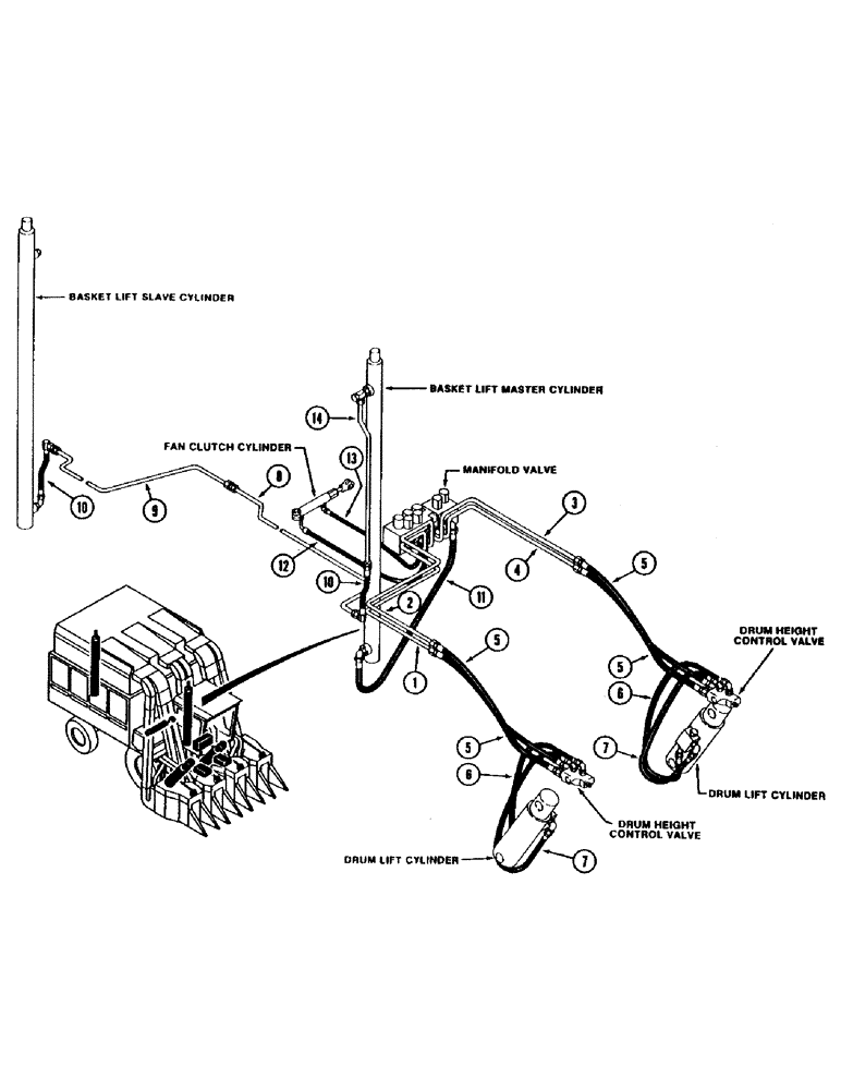 Схема запчастей Case IH 1844 - (1-16) - PICTORIAL INDEX DRUM, BASKET LIFT AND FAN CLUTCH HYDRAULIC (00) - PICTORIAL INDEX