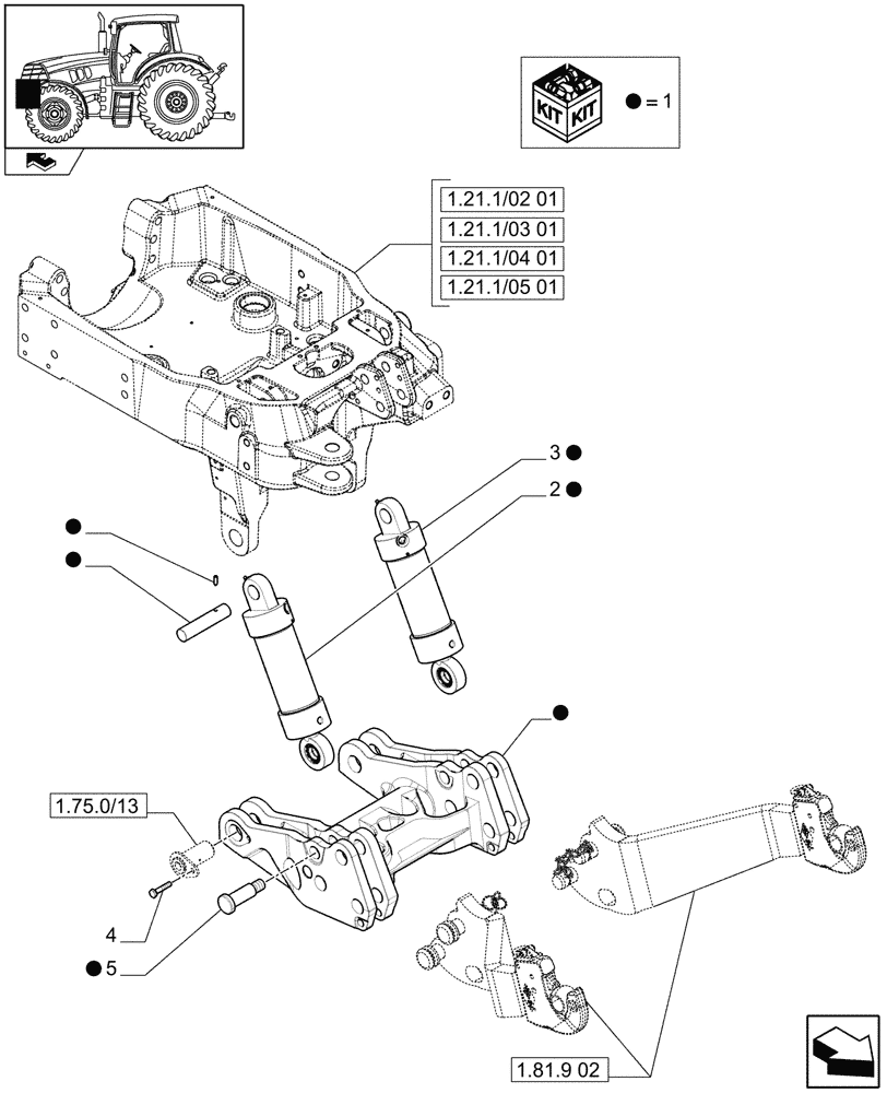 Схема запчастей Case IH PUMA 140 - (1.81.9[01]) - INTEGRATED FRONT HPL - CYLINDERS AND SUPPORT (VAR.333648-334648-335648-336831-337831) (07) - HYDRAULIC SYSTEM