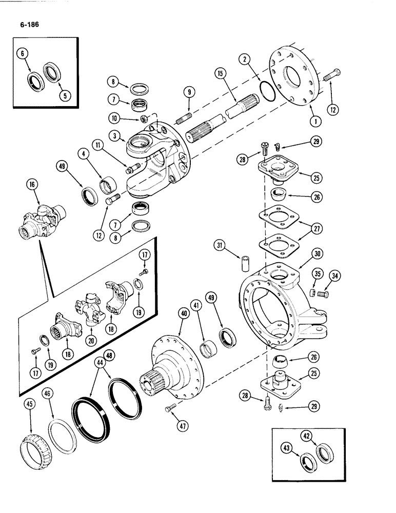 Схема запчастей Case IH 4494 - (6-186) - FRONT AXLE ASSEMBLY RIGHT TRUNNION AND SPINDLE (06) - POWER TRAIN