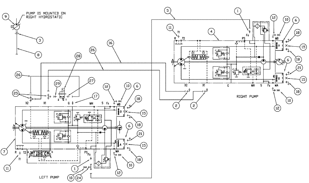 Схема запчастей Case IH SPX3320 - (06-013) - HYDROSTATIC PUMP, GROUP Hydraulic Plumbing