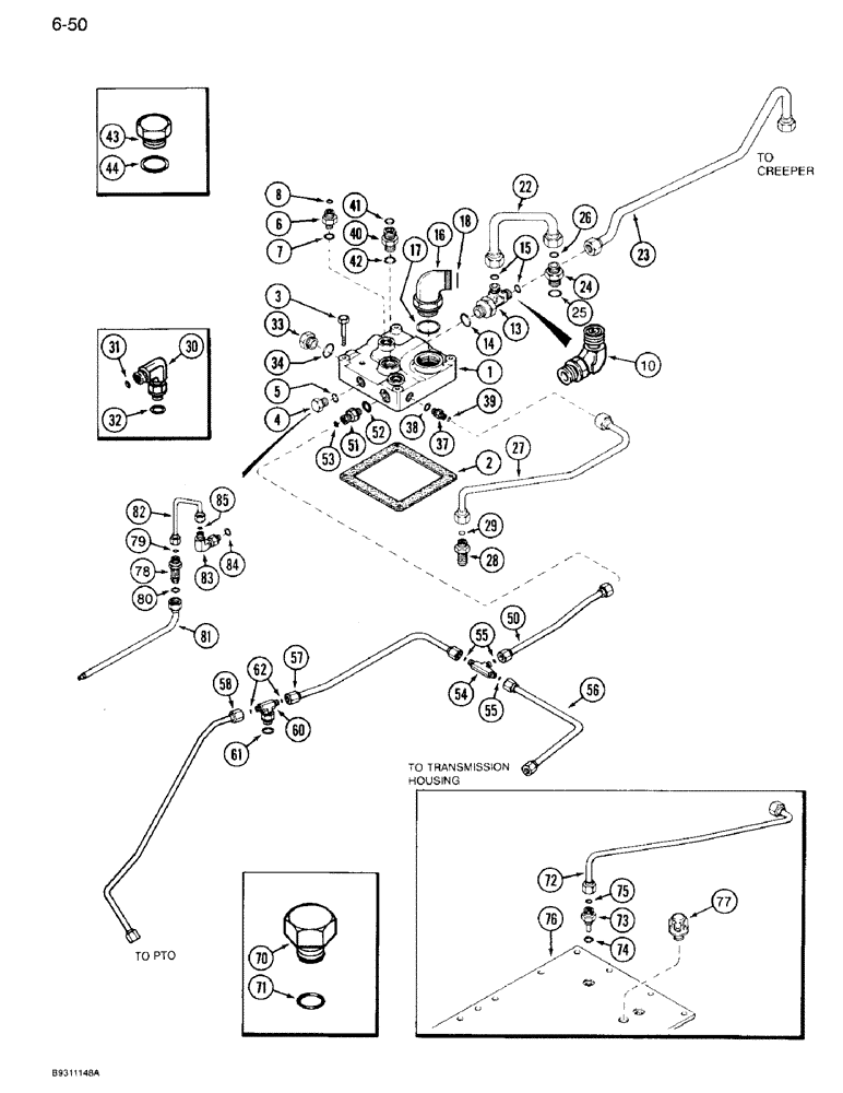 Схема запчастей Case IH 7110 - (6-050) - TRANSMISSION, RANGE HOUSING TUBES AND MANIFOLD, TRANSMISSION SERIAL NUMBER AJB0055133 AND AFTER (06) - POWER TRAIN