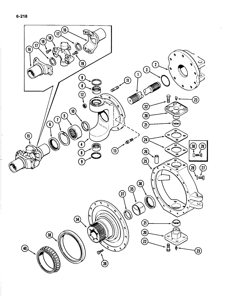 Схема запчастей Case IH 4894 - (6-218) - REAR AXLE ASSEMBLY P.I.N. 8865170 AND AFTER, RIGHT TRUNNION SPINDLE AND SHAFT (06) - POWER TRAIN