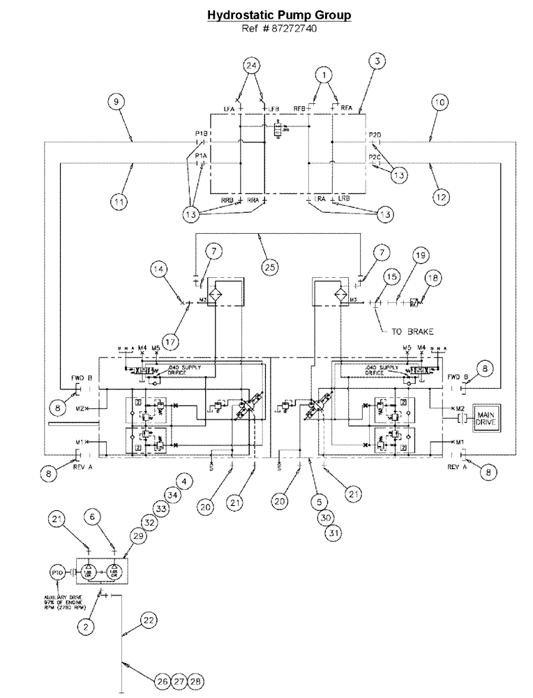 Схема запчастей Case IH 3210 - (06-002) - HYDROSTATIC PUMP GROUP Hydraulic Plumbing