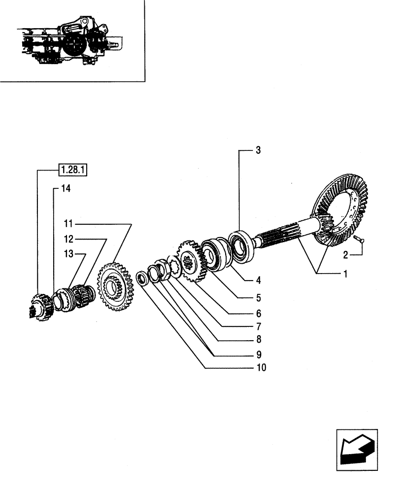 Схема запчастей Case IH JX95 - (1.32.1[05]) - CENTRAL REDUCTION GEARS - BEVEL GEAR PAIR AND DRIVEN GEARS (03) - TRANSMISSION