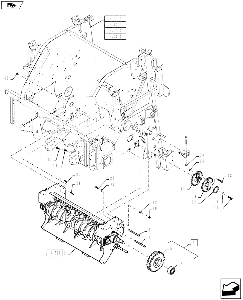 Схема запчастей Case IH RBX463 - (13.610) - ROTOR FEEDER DRIVE (13) - FEEDER