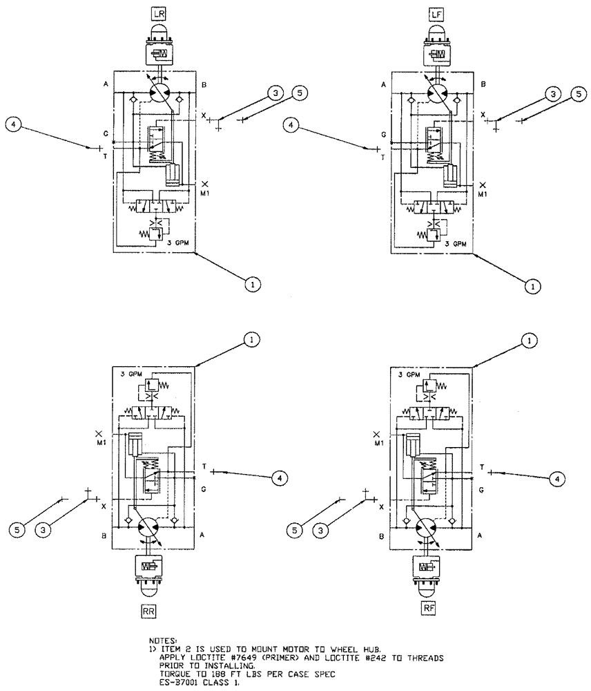 Схема запчастей Case IH SPX3320 - (06-002) - WHEEL MOTOR GROUP Hydraulic Plumbing