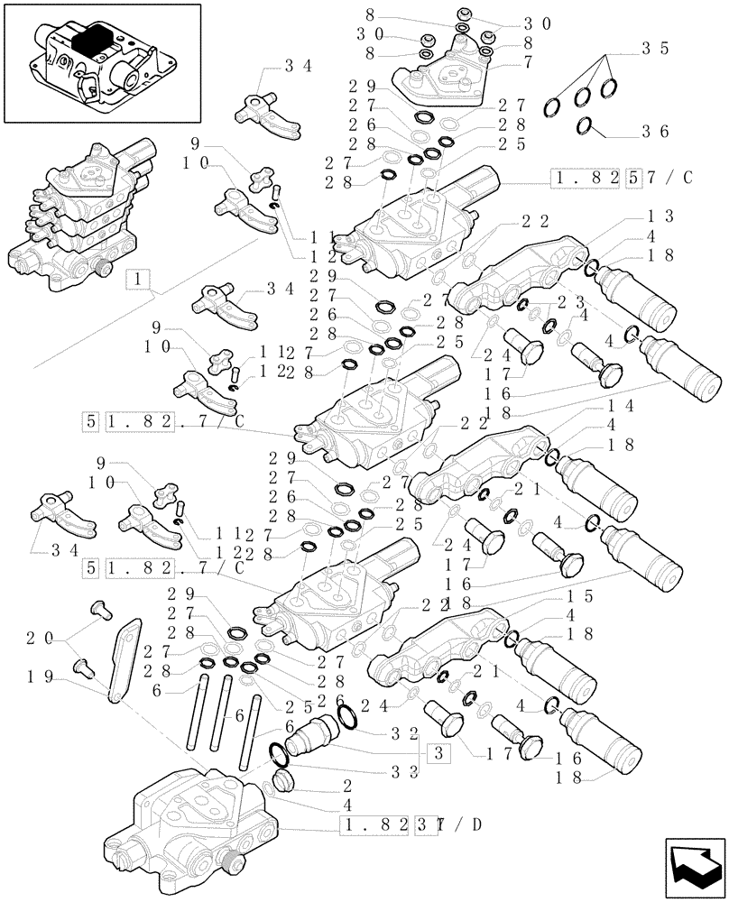 Схема запчастей Case IH MXU110 - (1.82.7/ B) - (VAR.265) 3 REMOTE VALVE & RELATED PARTS (07) - HYDRAULIC SYSTEM