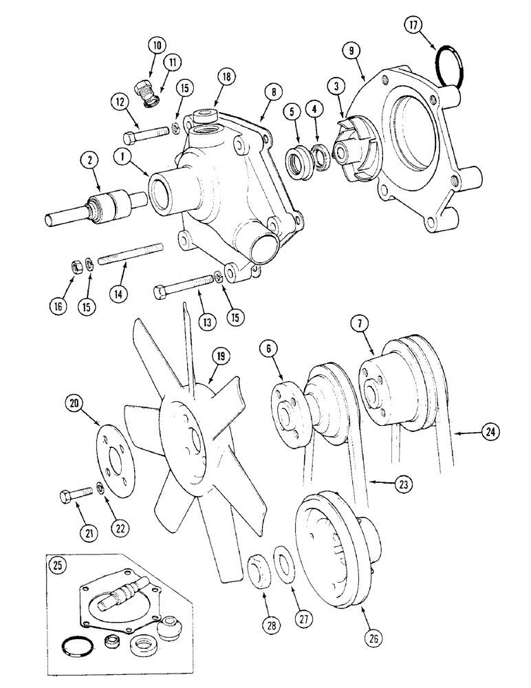 Схема запчастей Case IH 1294 - (2-04) - WATER PUMP AND FAN (02) - ENGINE