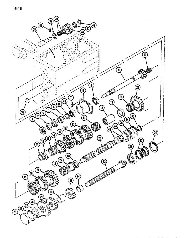 Схема запчастей Case IH 255 - (6-18) - SELECTOR AND COUNTER GEAR UPPER, CONSTANT MESH TRANSMISSION (06) - POWER TRAIN