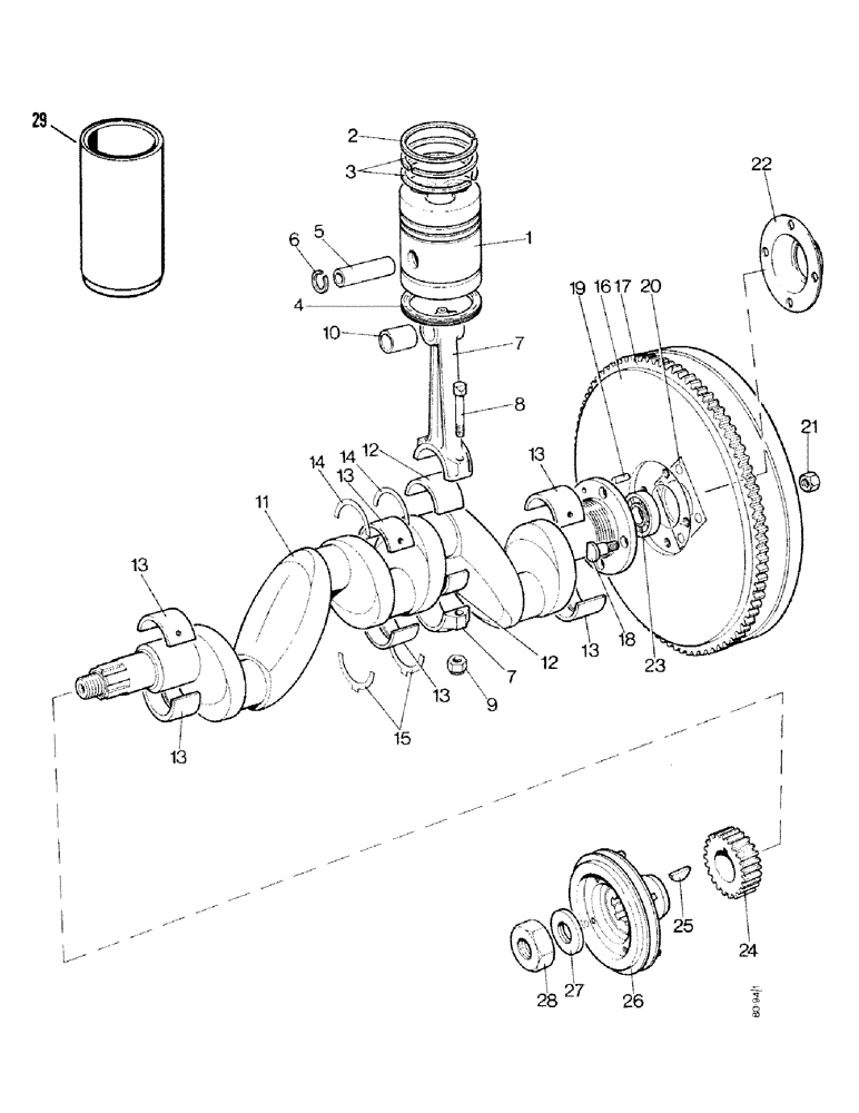 Схема запчастей Case IH 1490 - (A03-1) - PISTONS, CRANKSHAFT AND FLYWHEEL (01) - ENGINE