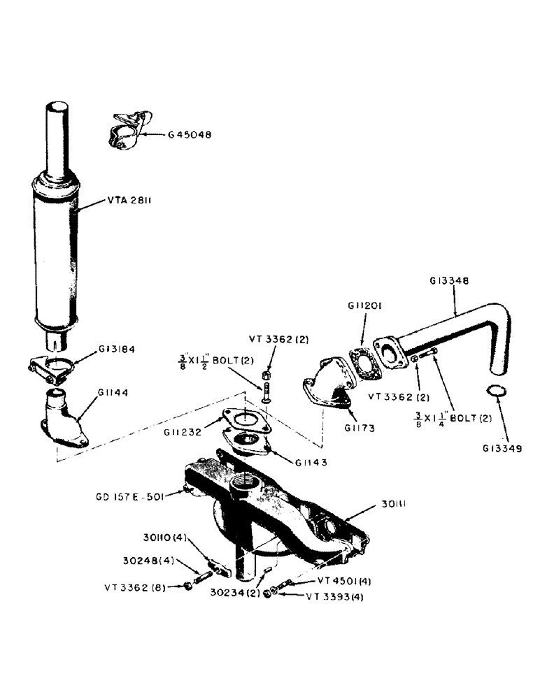 Схема запчастей Case IH 300-SERIES - (050) - DIESEL ENGINE, MANIFOLD AND UPRIGHT MUFFLER (02) - ENGINE