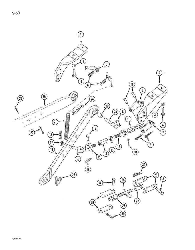 Схема запчастей Case IH 495 - (9-050) - THREE POINT HITCH, FIXED LOWER LINKS (09) - CHASSIS/ATTACHMENTS