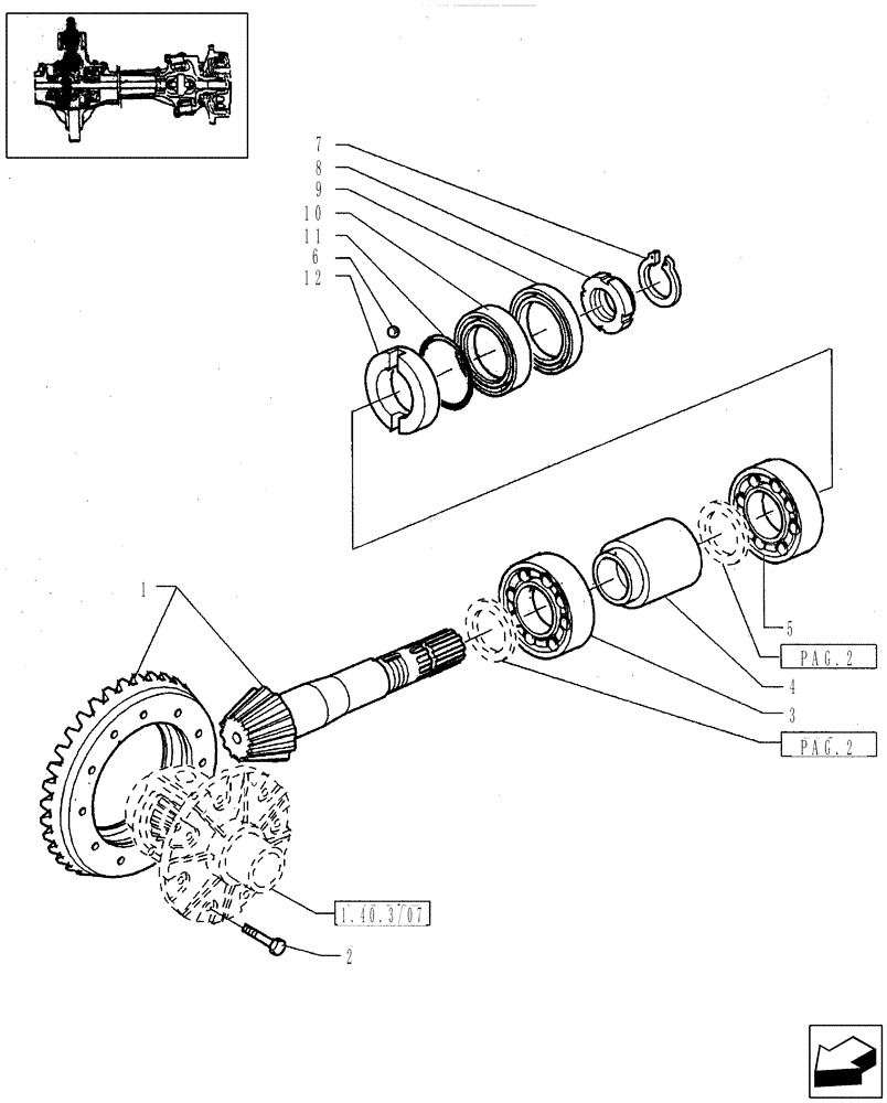 Схема запчастей Case IH JX90 - (1.40.4/06[01]) - (VAR.540) CLASS 2 FRONT AXLE WITH 2ND STEERING CYLYNDER (4OKHP)-BEVEL GEAR PAIR; SHIMS AND BEARINGS (04) - FRONT AXLE & STEERING