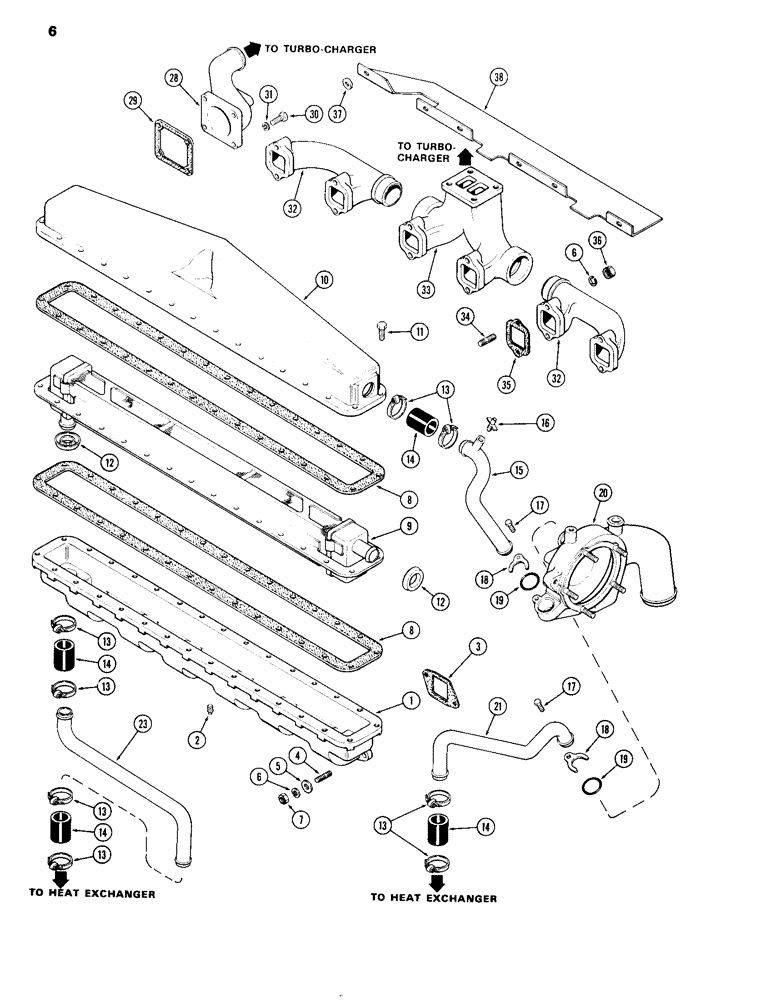 Схема запчастей Case IH 504DTI - (006) - MANIFOLDS AND INTERCOOLER, ENGINE LESS FUEL DEVICE, 504DTI INTERCOOLED DIESEL ENGINES (10) - ENGINE