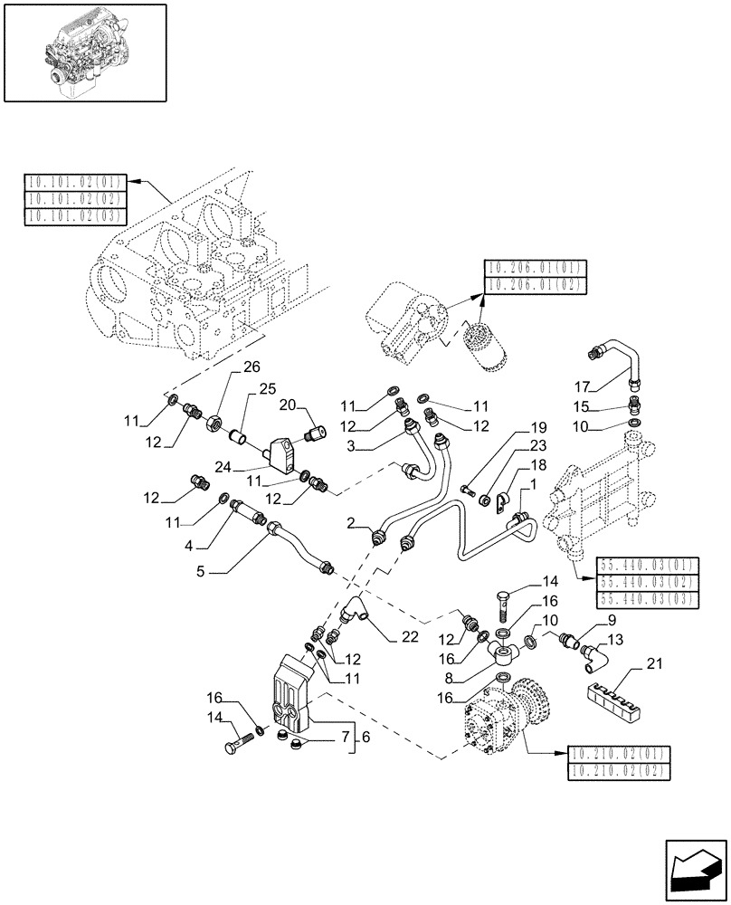 Схема запчастей Case IH 7010 - (10.214.02[01]) - FUEL LINES & RELATED PARTS - 8010 (10) - ENGINE