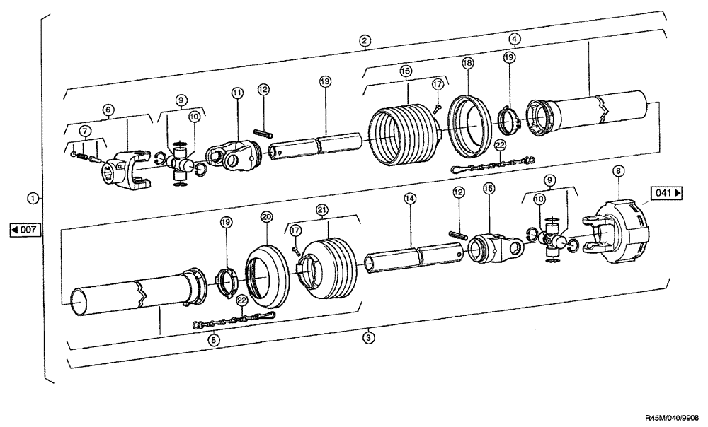 Схема запчастей Case IH RU450 - (0040) - UNIVERSAL DRIVE SHAFT (R45M) (58) - ATTACHMENTS/HEADERS