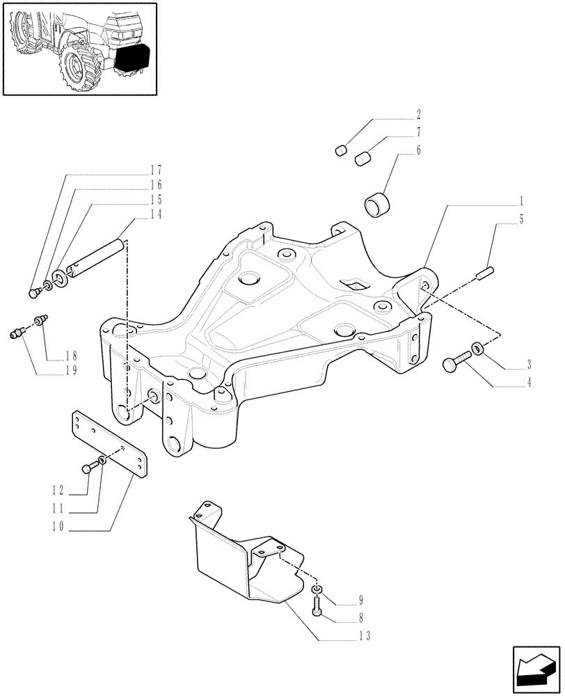 Схема запчастей Case IH JX1070N - (1.21.1/02[01]) - 4WD FRONT AXLE SUPPORT (03) - TRANSMISSION