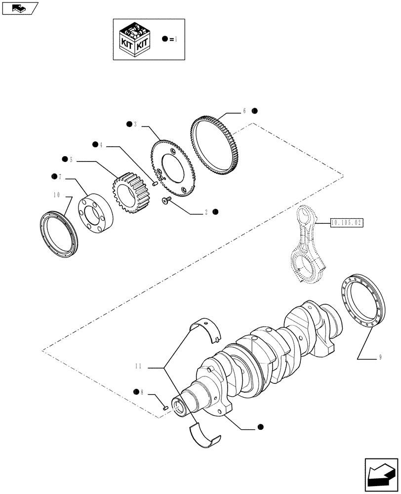 Схема запчастей Case IH F5AE9484G A010 - (10.103.01) - CRANKSHAFT (504154679) (10) - ENGINE