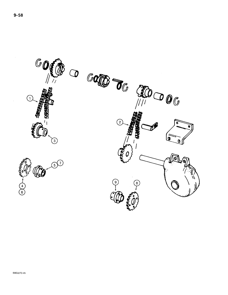 Схема запчастей Case IH 530 - (9-058) - APRON DRIVE CHAINS AND SPROCKETS, NOT USED ON MODEL 560 (09) - CHASSIS/ATTACHMENTS