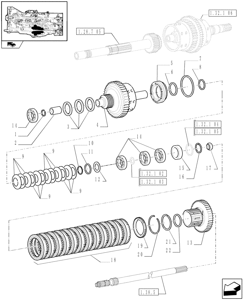 Схема запчастей Case IH PUMA 165 - (1.32.1[01]) - CENTRAL REDUCTION GEARS - MEDIUM RANGE GEARS (03) - TRANSMISSION