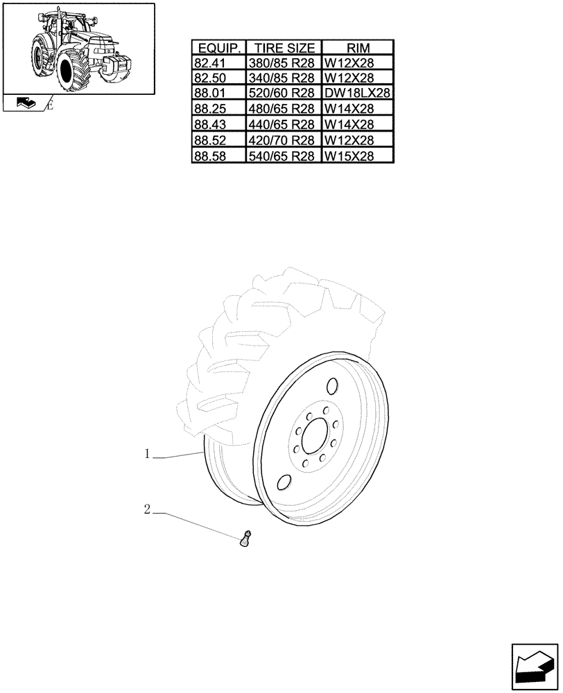 Схема запчастей Case IH MAXXUM 115 - (82.00[01]) - FRONT WHEELS (11) - WHEELS/TRACKS