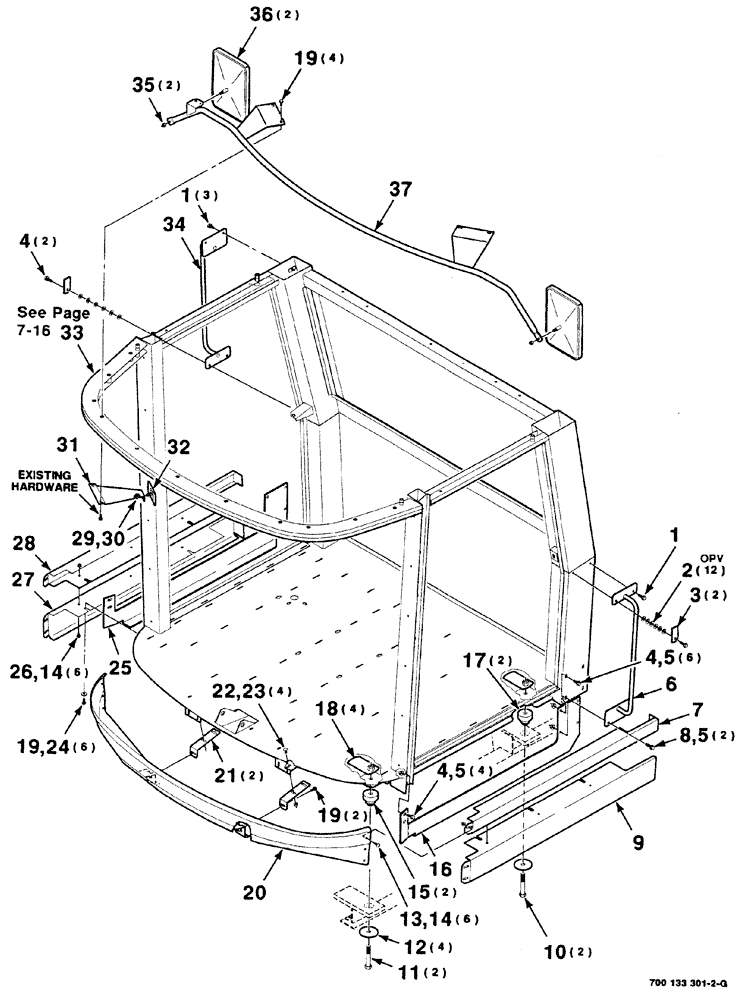 Схема запчастей Case IH 8880 - (07-014) - CAB FRAME, MIRROR AND SHIELD ASSEMBLIES (90) - PLATFORM, CAB, BODYWORK AND DECALS