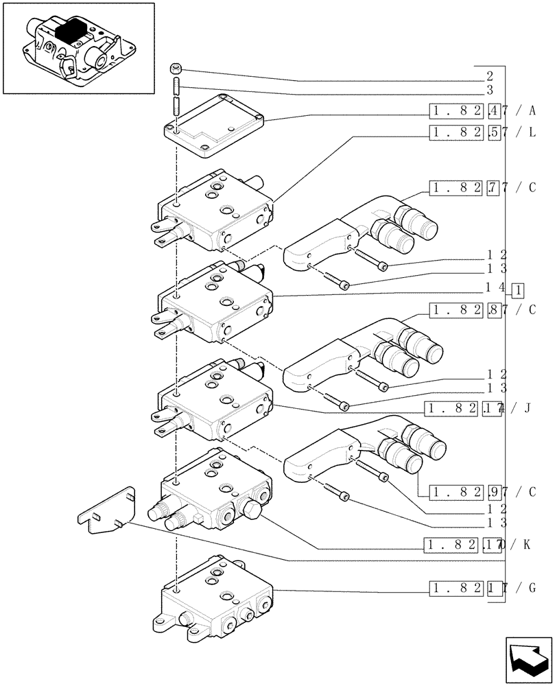 Схема запчастей Case IH MXU115 - (1.82.7/46[02]) - (VAR.012) 3 REMOTES(1NC+2CONFIG) FOR FIXED DISPLACEMENT PUMP FOR EDC AND RELEVANT PARTS (07) - HYDRAULIC SYSTEM