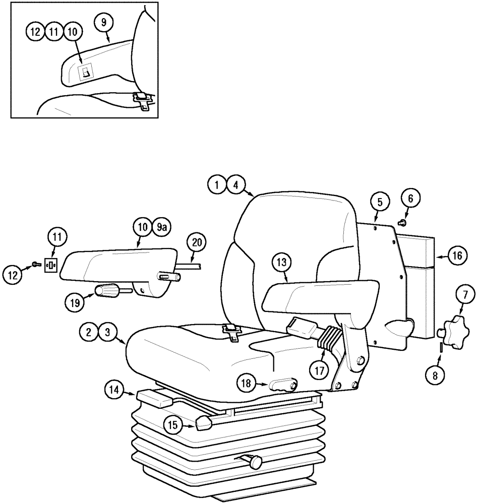 Схема запчастей Case IH MX170 - (09-46) - SWIVEL SEAT (90) - PLATFORM, CAB, BODYWORK AND DECALS