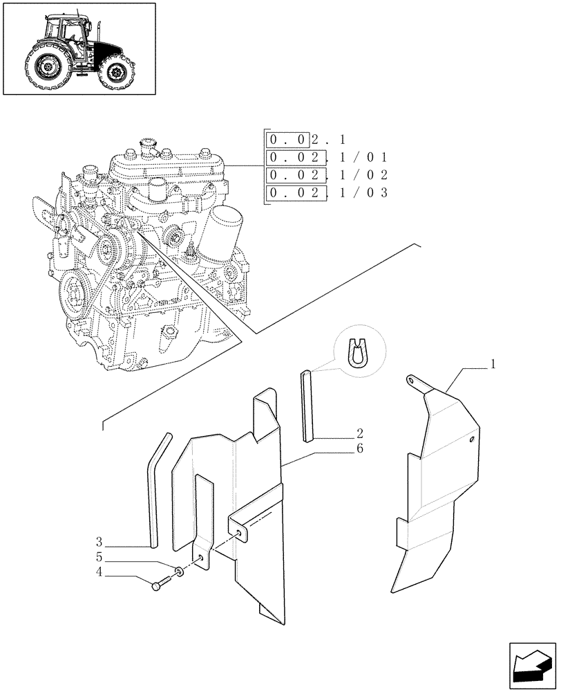 Схема запчастей Case IH JX70 - (1.19.9) - (VAR.836) ENGINE FAN SHIELD GUARD PROTECTION (02) - ENGINE EQUIPMENT