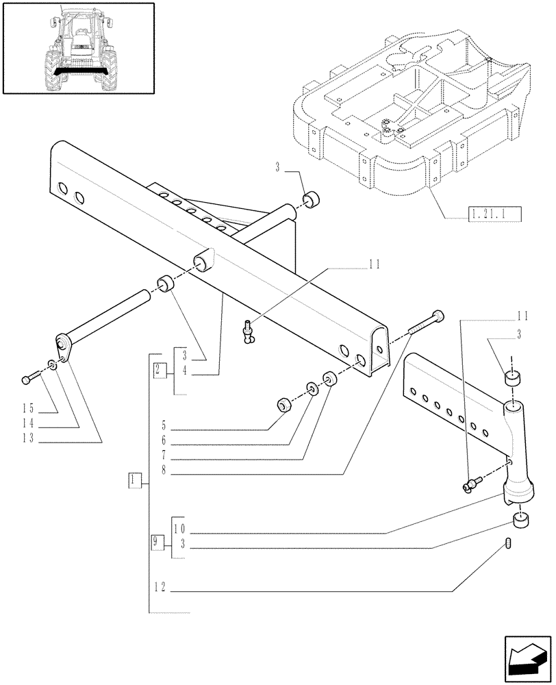 Схема запчастей Case IH JX80 - (1.41.0/01[01]) - 2WD FRONT AXLE - BODY - FOR HIGH CLEARANCE VERSION (04) - FRONT AXLE & STEERING