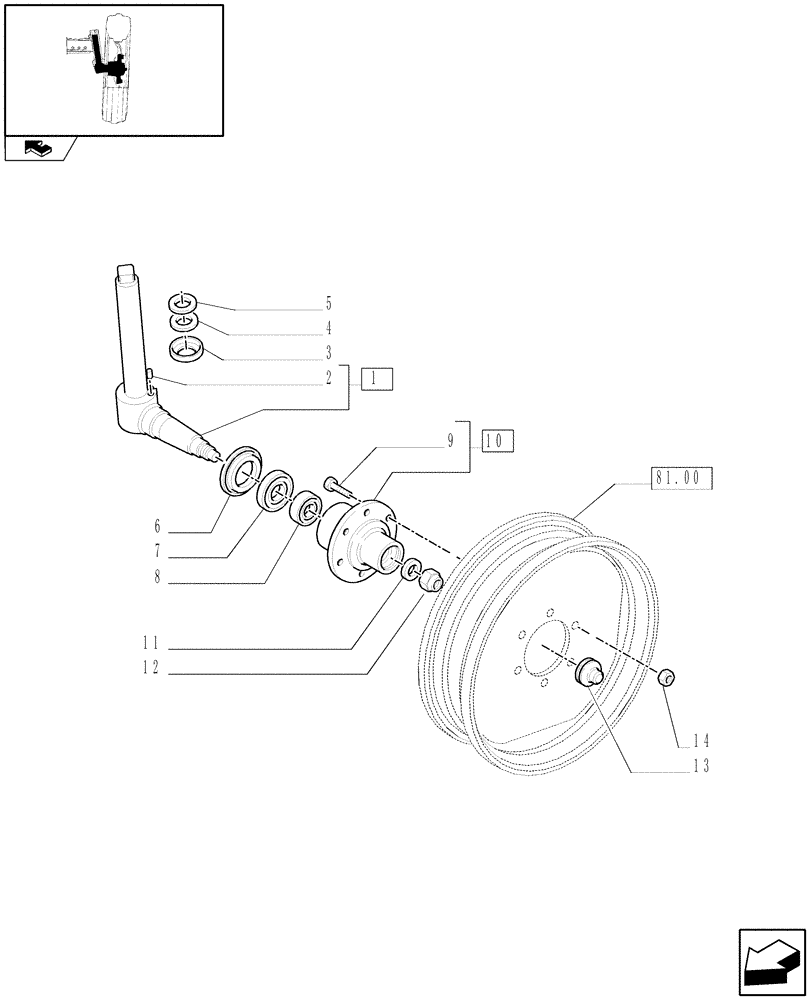 Схема запчастей Case IH FARMALL 65C - (1.41.0/01[02]) - 2WD FRONT AXLE WITH LOW PROFILE - STEERING KNUCKLE AND HUB (VAR.330582) (04) - FRONT AXLE & STEERING