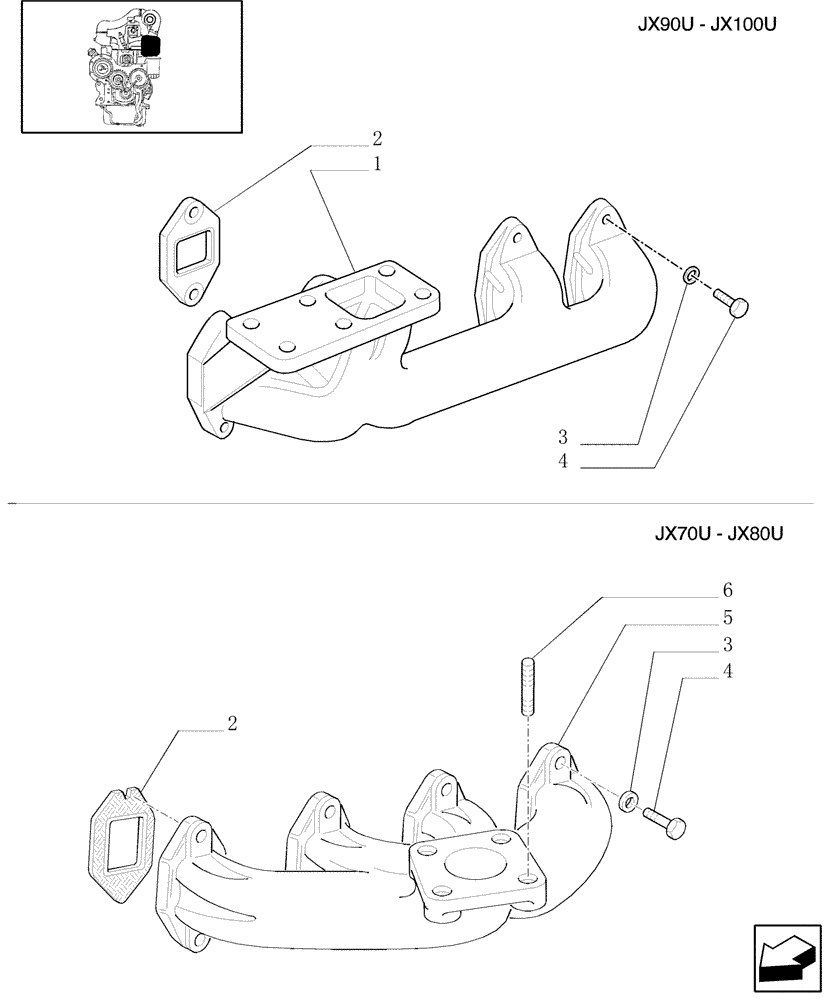 Схема запчастей Case IH JX80U - (0.07.6) - EXHAUST MANIFOLD (01) - ENGINE