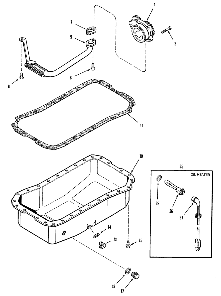 Схема запчастей Case IH 8840 - (10-018) - OIL PUMP AND OIL PAN, ENGINE OIL HEATER (DIESEL) (10) - ENGINE