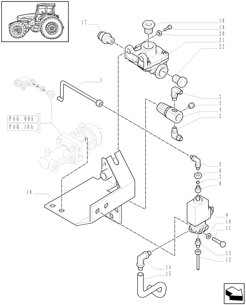 Схема запчастей Case IH MXM155 - (1.68.6/02[08A]) - (VAR.385/1) UNIVERSAL TRAILER AIR BRAKE - BRACKET AND RELEVANT PARTS - D5339 (05) - REAR AXLE