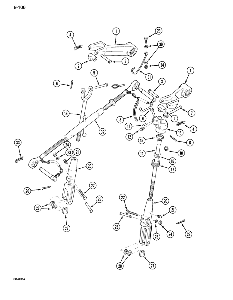 Схема запчастей Case IH 995 - (9-106) - THREE POINT HITCH (09) - CHASSIS/ATTACHMENTS