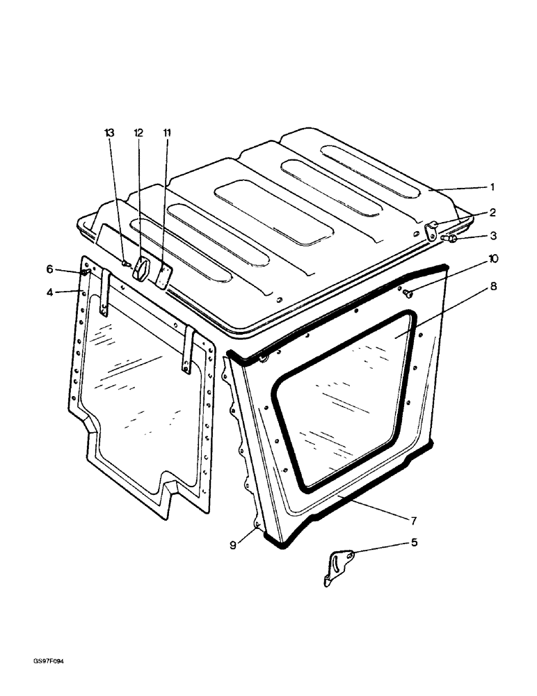 Схема запчастей Case IH 885 - (9-38) - ROOF AND SIDE PANELS, 885 AND 885H TRACTORS WITH METAL CLAD DB WEATHERFRAME (09) - CHASSIS/ATTACHMENTS