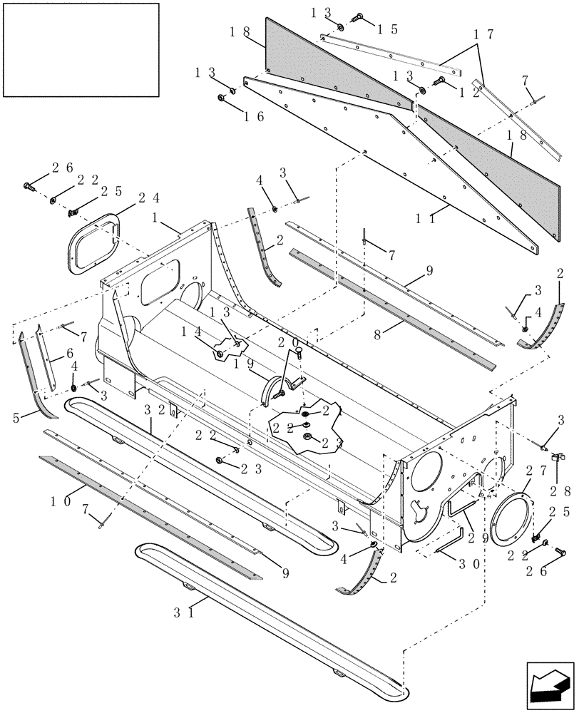 Схема запчастей Case IH AFX8010 - (K.62.B.74[1]) - SELF-LEVELING AUGER HOUSING, MAIN BODY K - Crop Processing